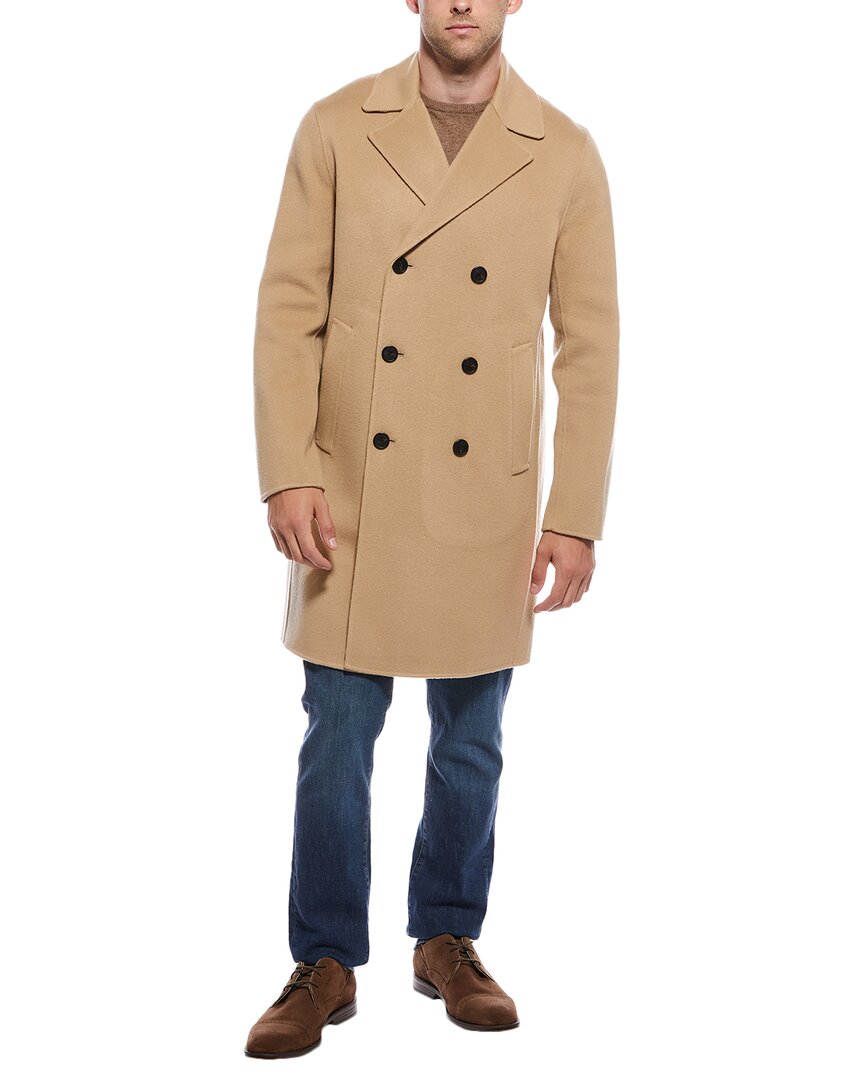 Theory Double-breasted Coat In Double-face Wool-cashmere In Brown