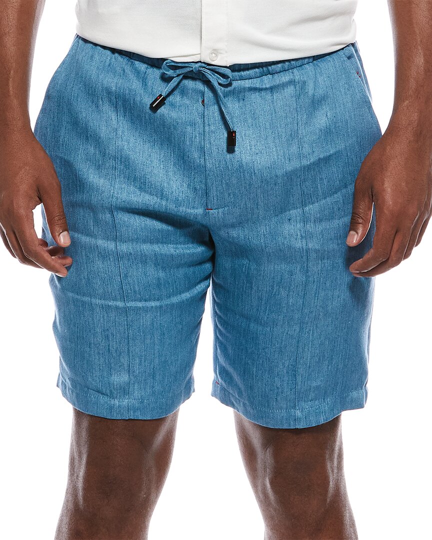 Isaia Linen Drawstring Short In Blue