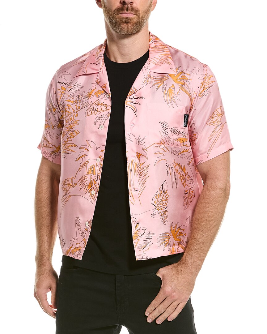 Shop Palm Angels Abstract Palms Bowling Silk Shirt In Pink