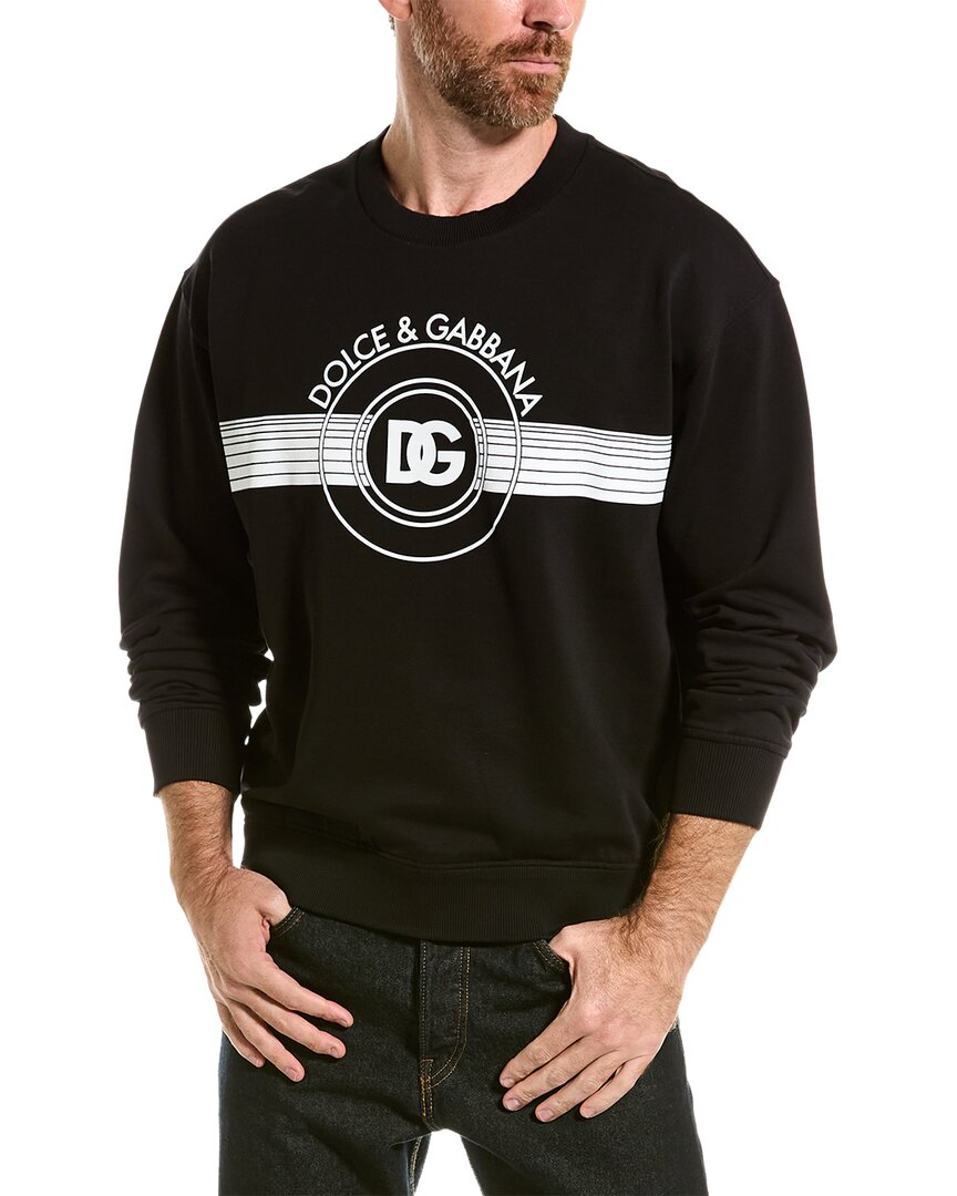 Dolce & Gabbana Logo-print Long-sleeved Cotton Sweatshirt In Black