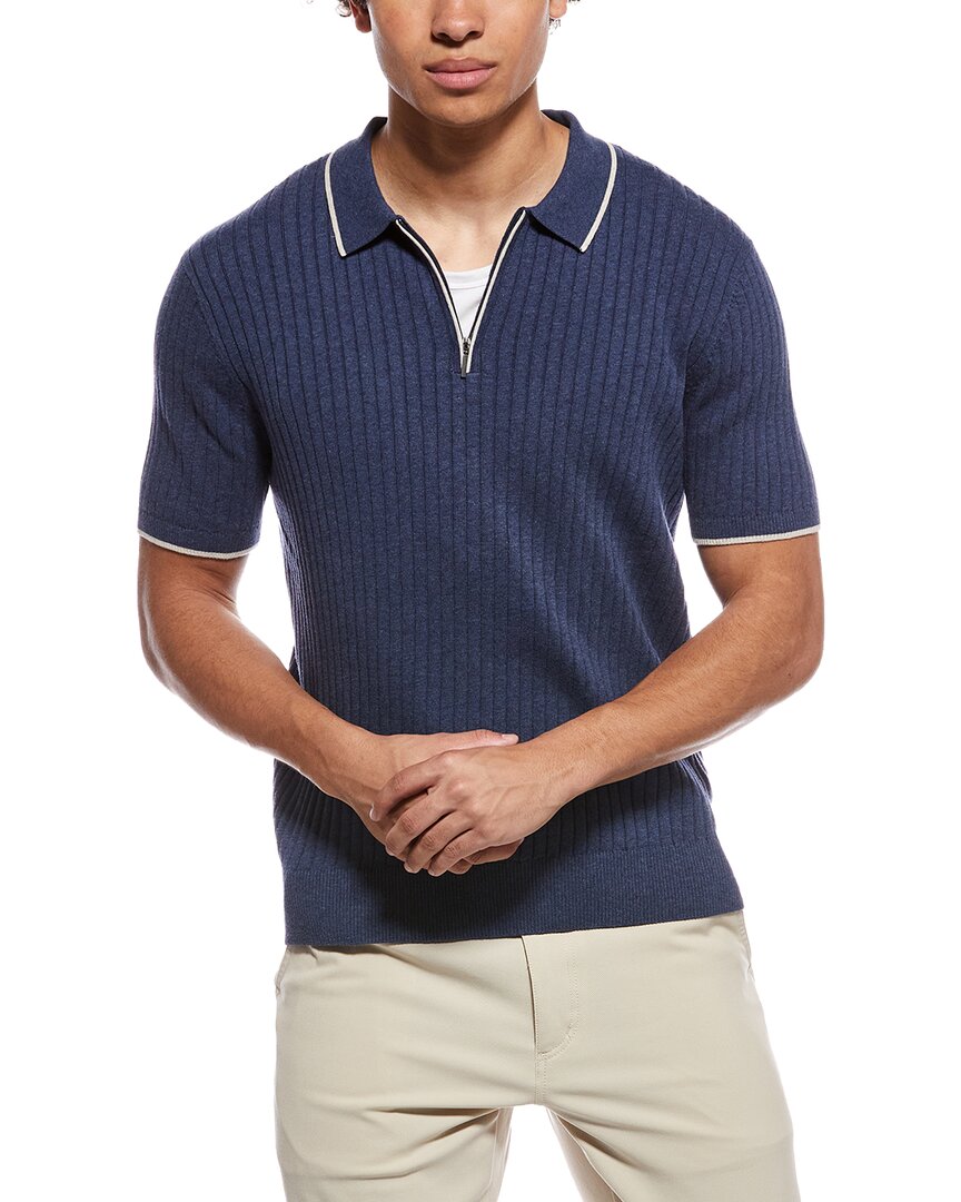 Raffi Drop Needle Polo Sweater In Blue