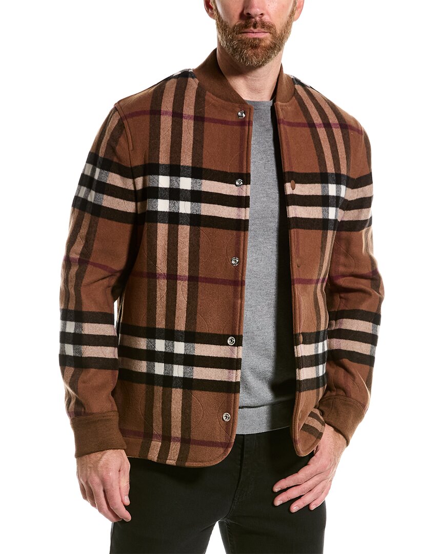 Shop Burberry Check Wool-blend Jacket In Brown
