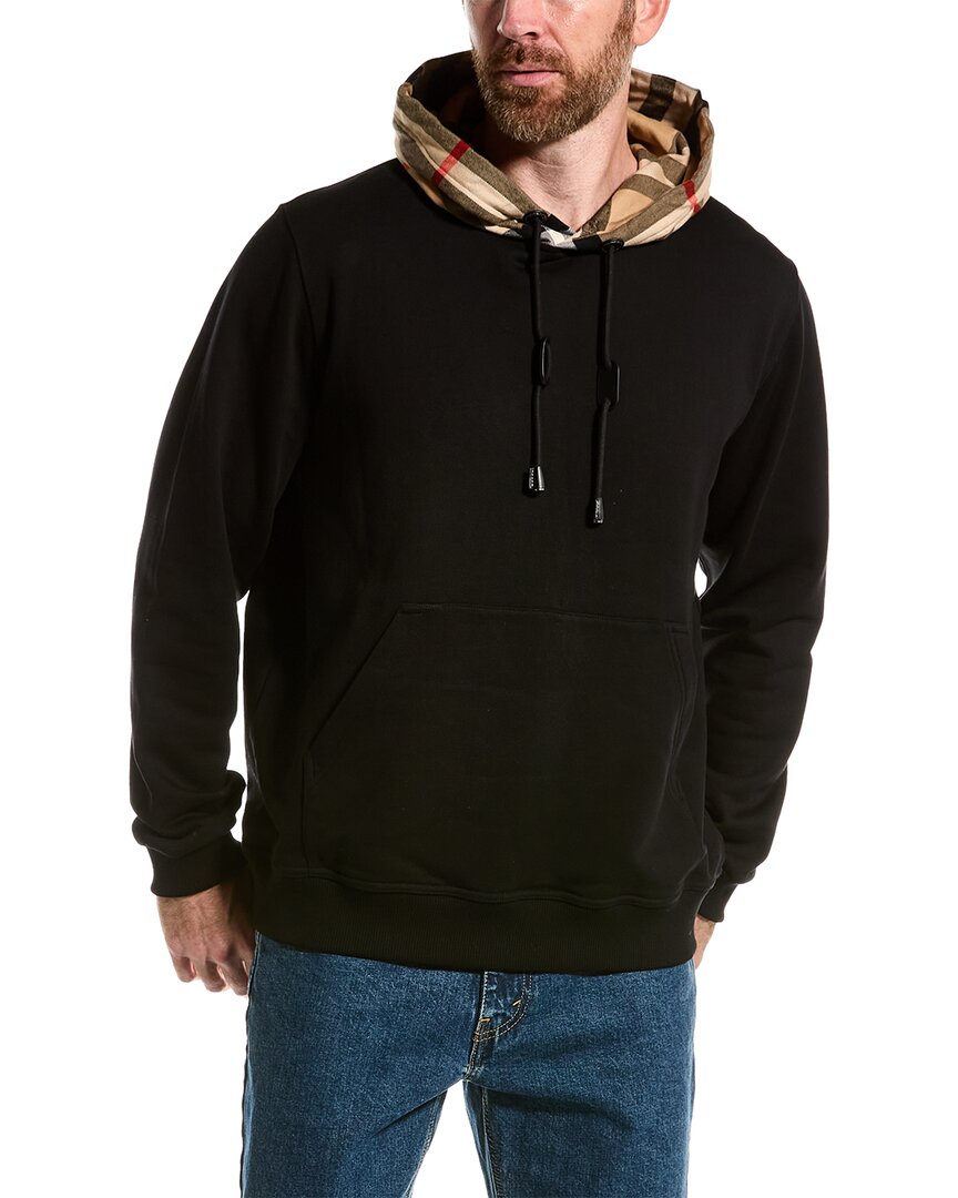 Burberry Black Sweatshirt With Vintage Check Printed Hood In Cotton