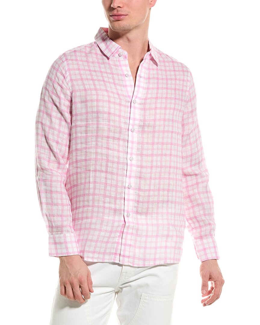 Shop Raffi Two Color Plaid Printed Linen Shirt In Purple
