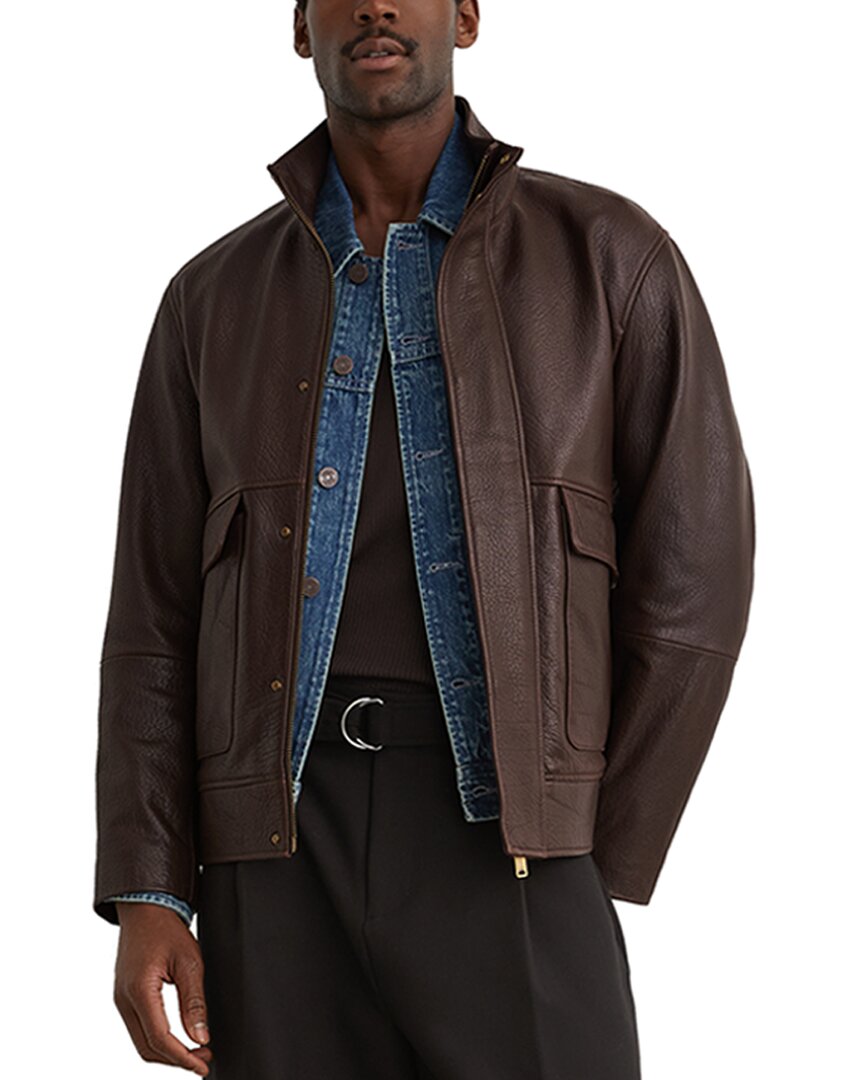 Reiss Slarten Textured Leather Jacket In Burgundy