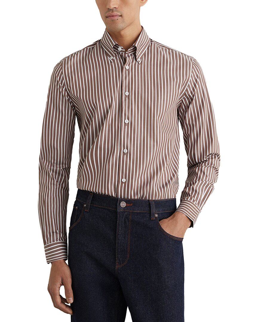Reiss Brown Guyton Stripe Button D Formal Shirt