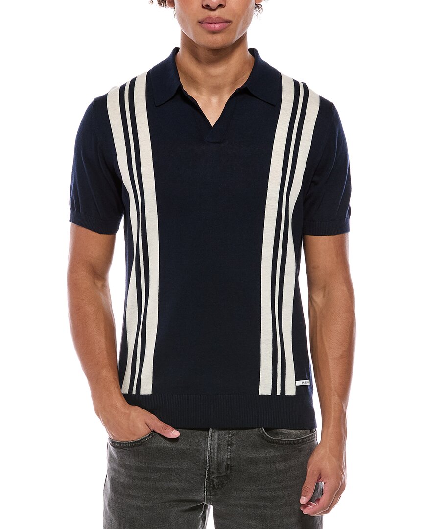 Gas Linen-blend Polo Sweater In Blue