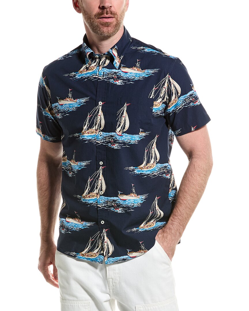 Shop Brooks Brothers Boat Print Regular Shirt In Blue
