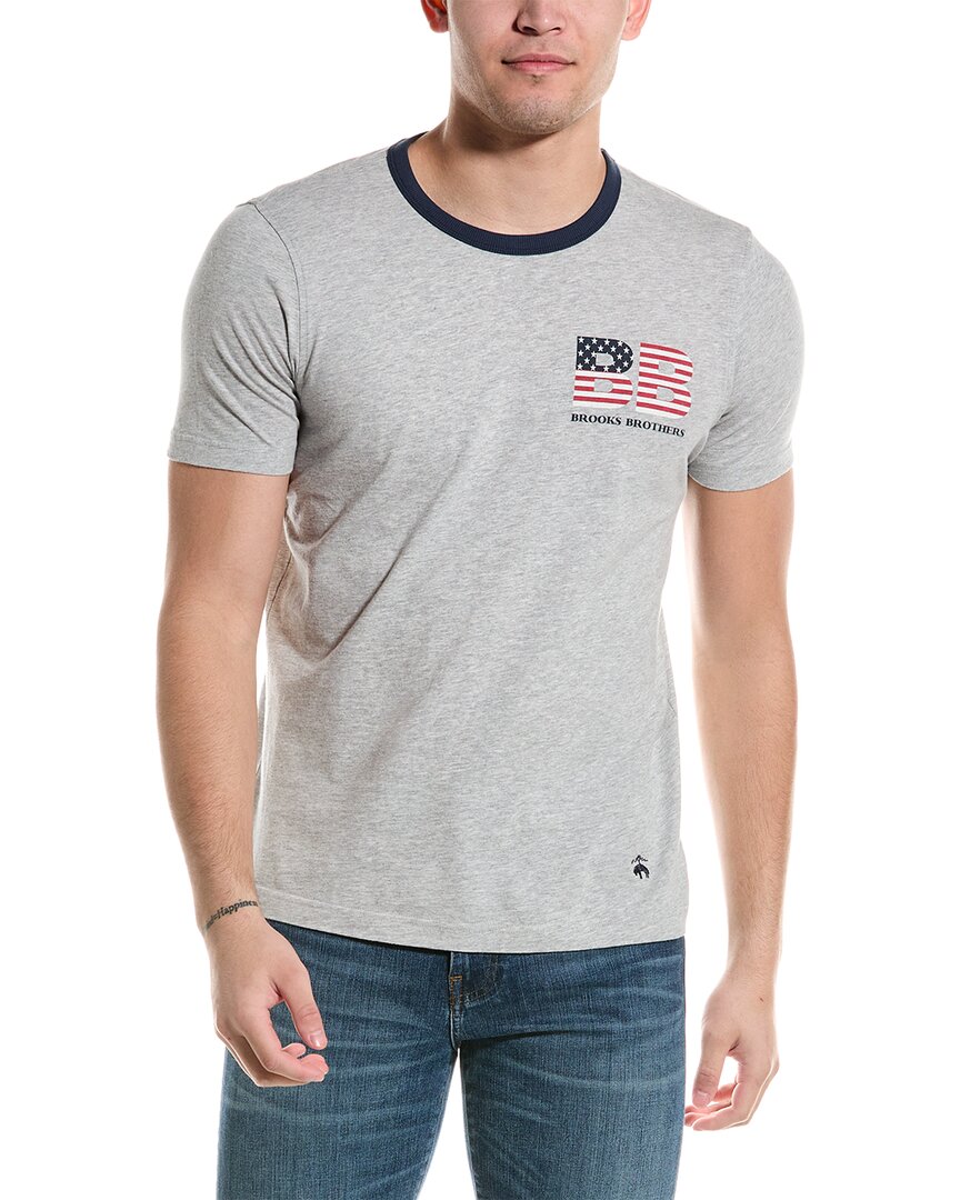 Shop Brooks Brothers Flag Graphic T-shirt In Grey