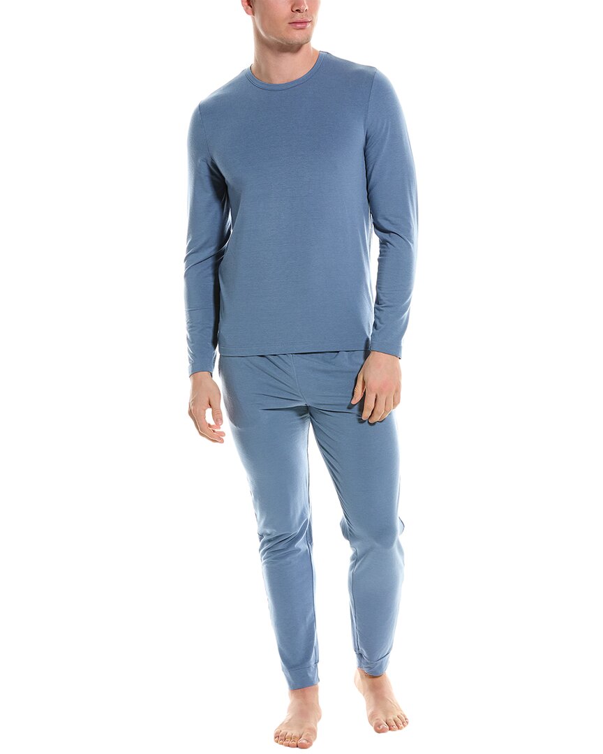 Shop Hanro 2pc Pajama Set In Blue