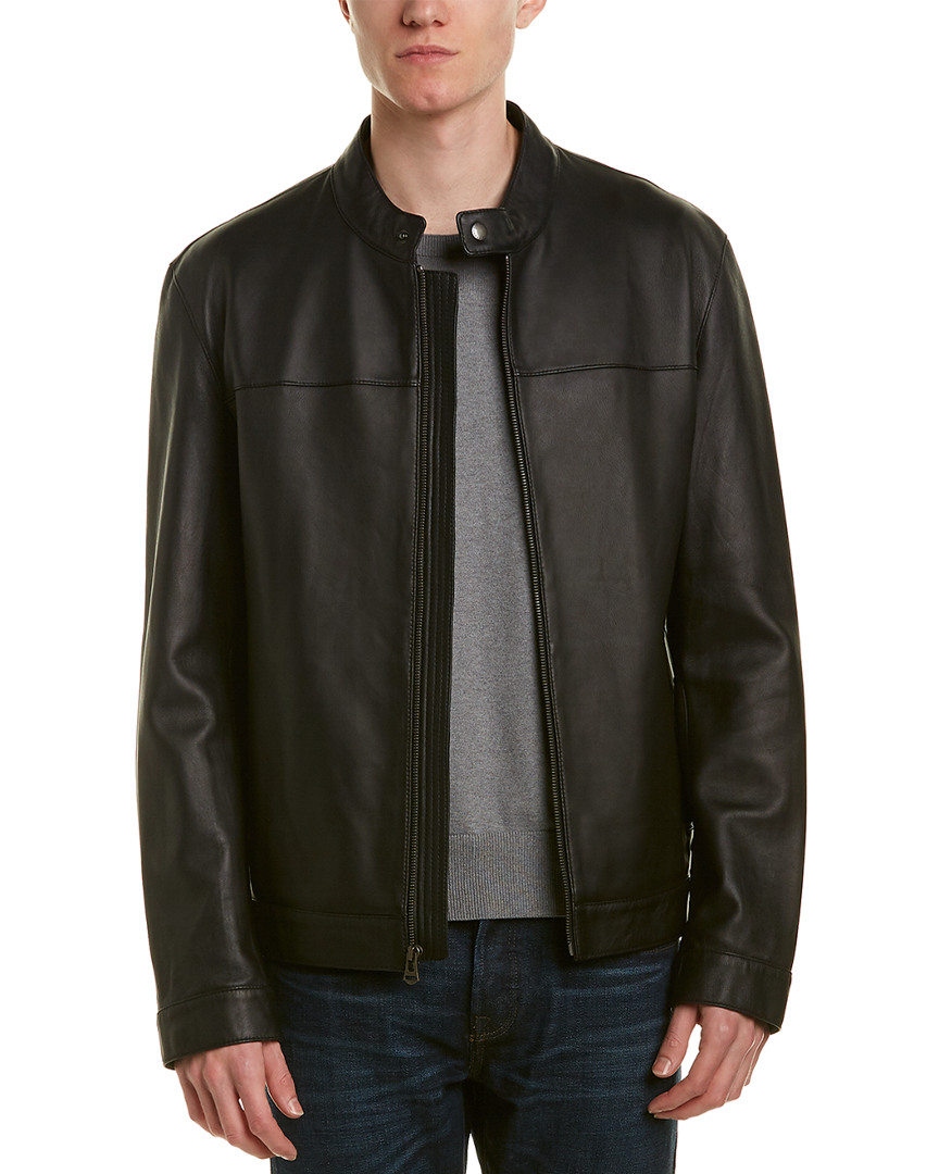 Cole Haan Bonded Leather Moto Jacket In Brown Modesens