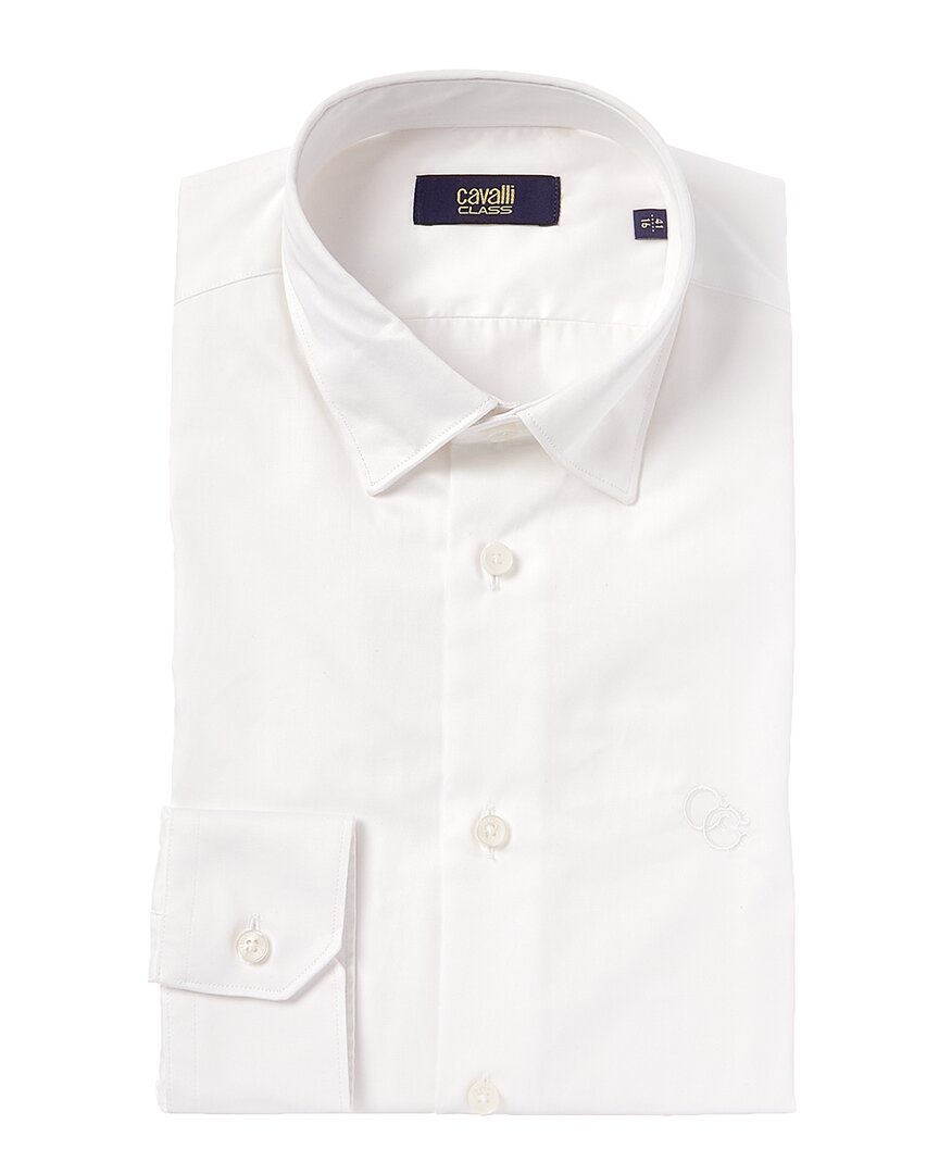 Cavalli Class Slim Fit Textured Dress Shirt In White