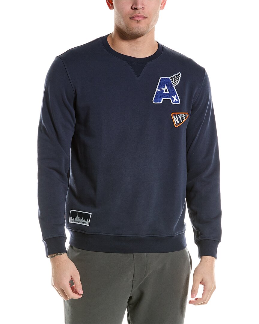 Shop Armani Exchange Patch Crewneck Sweatshirt In Blue
