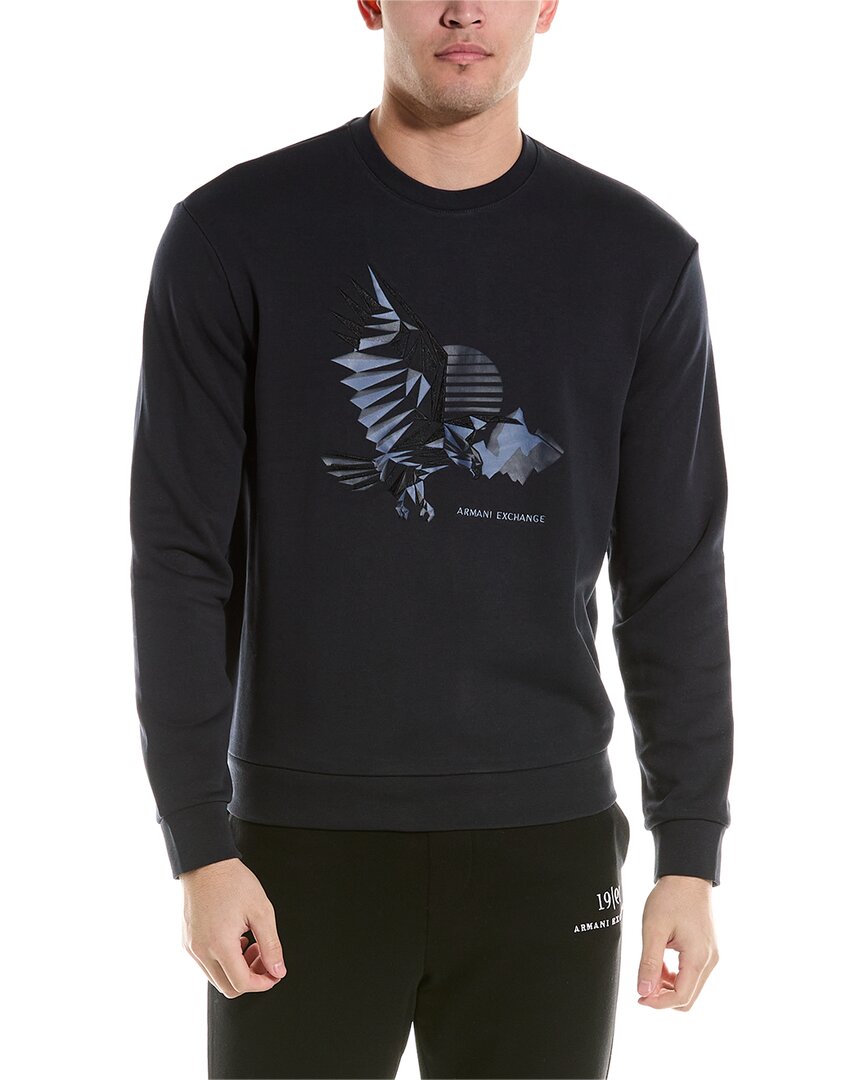 Shop Armani Exchange Embroidered Graphic Crewneck Sweatshirt In Blue