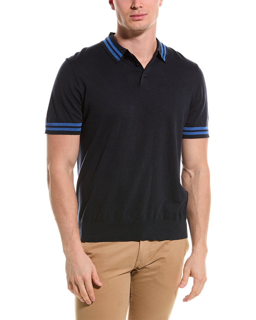 Shop Velvet By Graham & Spencer Hogan Linen-blend Polo Shirt In Blue