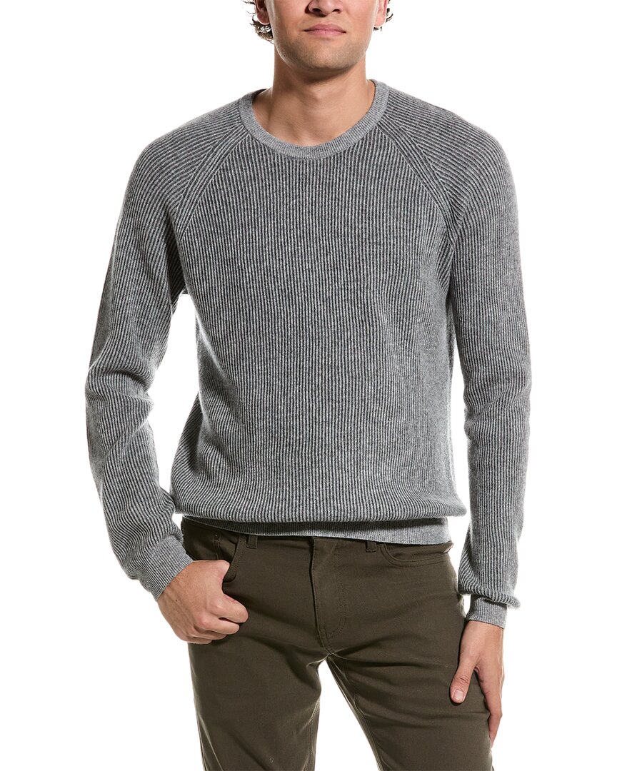 AMICALE CASHMERE AMICALE CASHMERE PLAITED RIB RAGLAN CASHMERE CREWNECK SWEATER