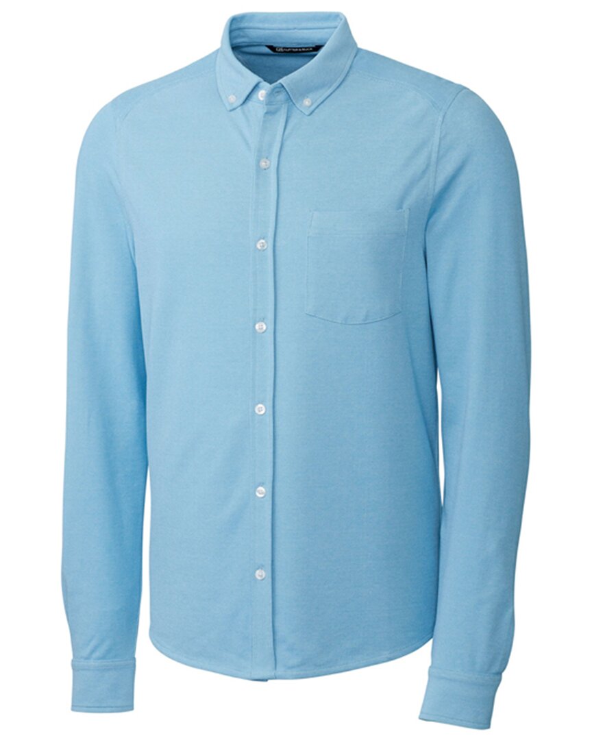 Shop Cutter & Buck Reach Oxford Button Front Shirt In Blue
