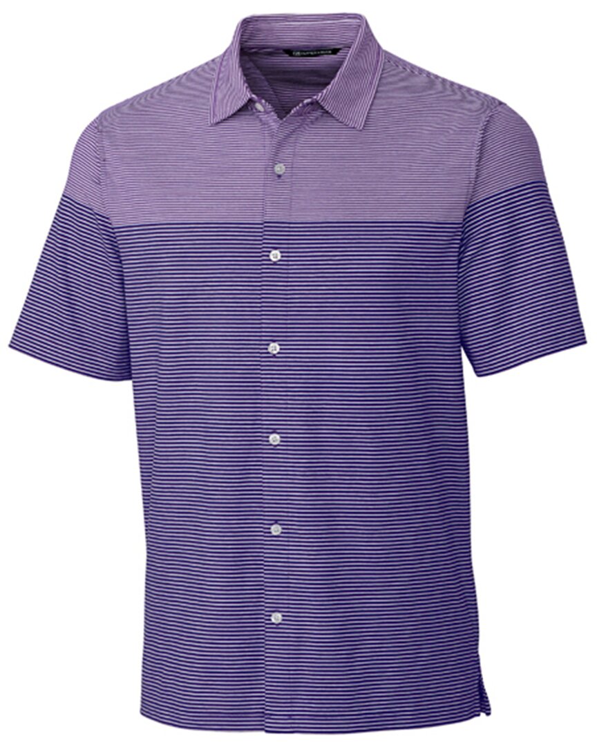 Shop Cutter & Buck Pioneer Engineered Stripe Button-front Shirt In Purple