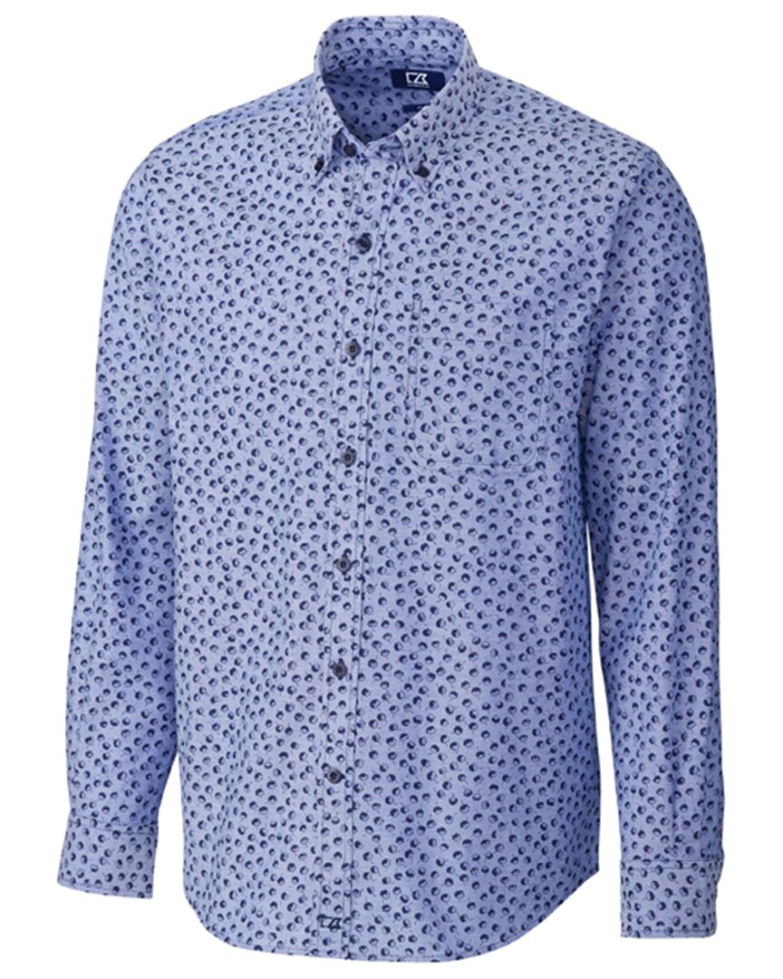Shop Cutter & Buck Anchor Oxford Tossed Print Shirt In Blue