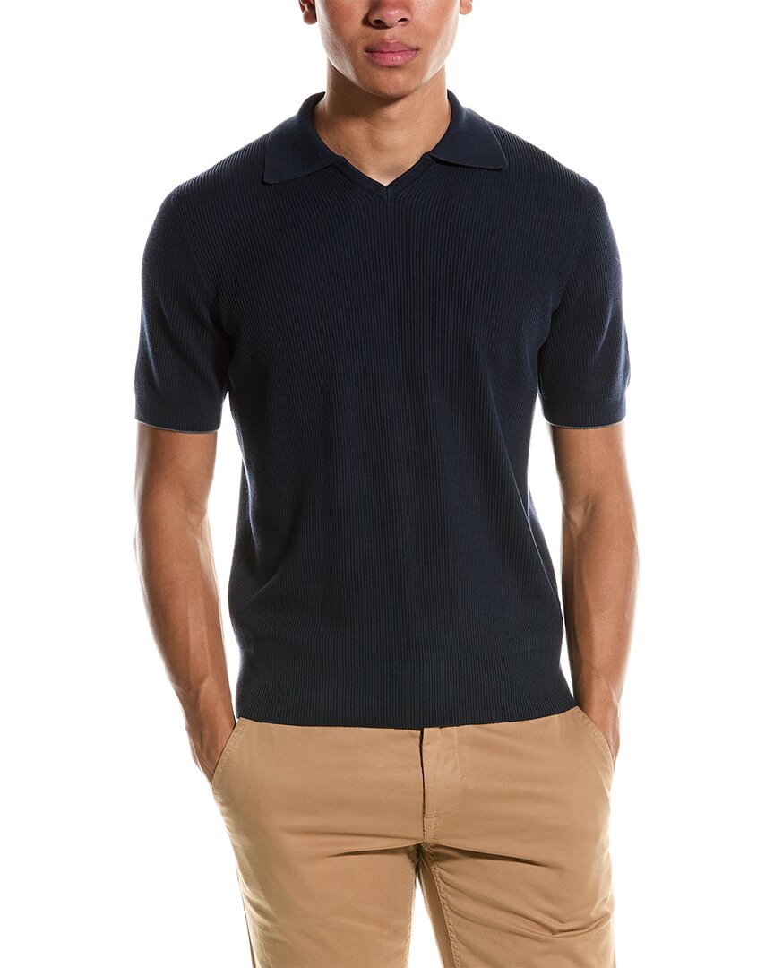 Brunello Cucinelli Ribbed-knit Cotton Polo Sweater In Blue