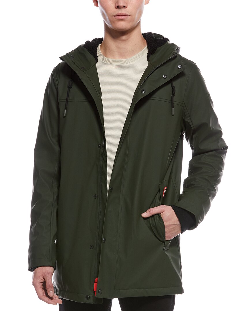 Hunter Sam Padded Rubberized Waterproof Rain Coat In Green
