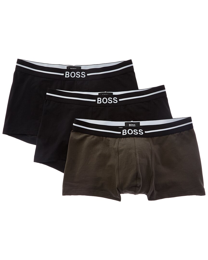 Hugo Boss 3pk Organic Stretch Boxer Trunk In Black