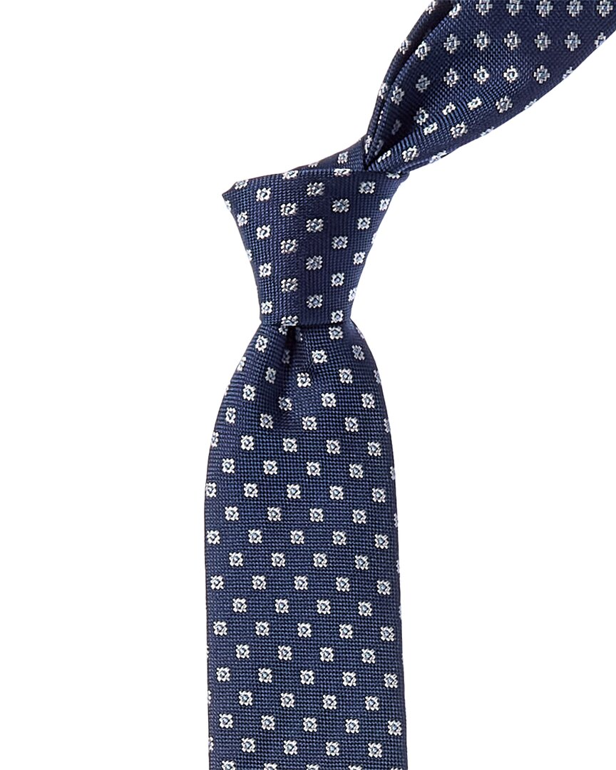 Hugo Boss Dark Blue Squares Silk Tie In Blue