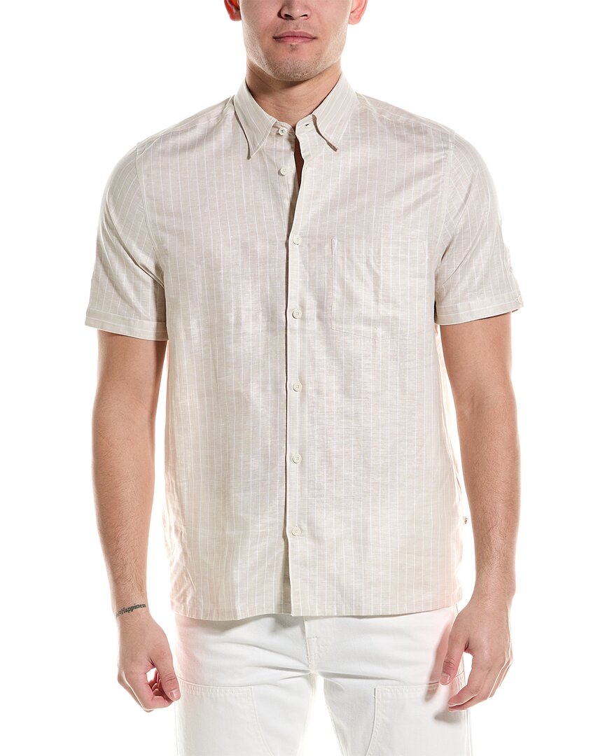 Shop Ted Baker Lytham Regular Fit Linen-blend Shirt In Beige