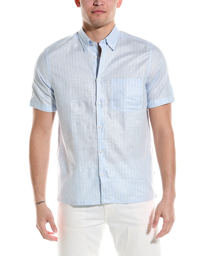 Shop Ted Baker Lytham Regular Fit Linen-blend Shirt In Blue