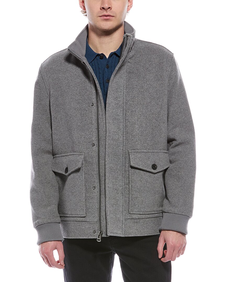 Cole Haan Signature Stand Collar Wool-blend Bomber Coat In Grey