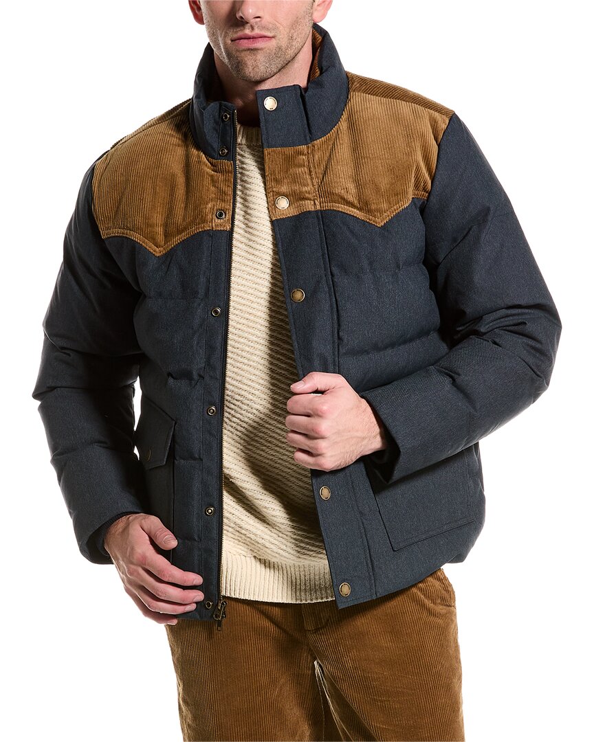 Shop Brooks Brothers Out Denim Puffer Down Jacket In Blue