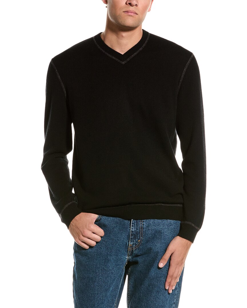 Autumn Cashmere Coverstitch Cashmere V-neck Sweater In Black