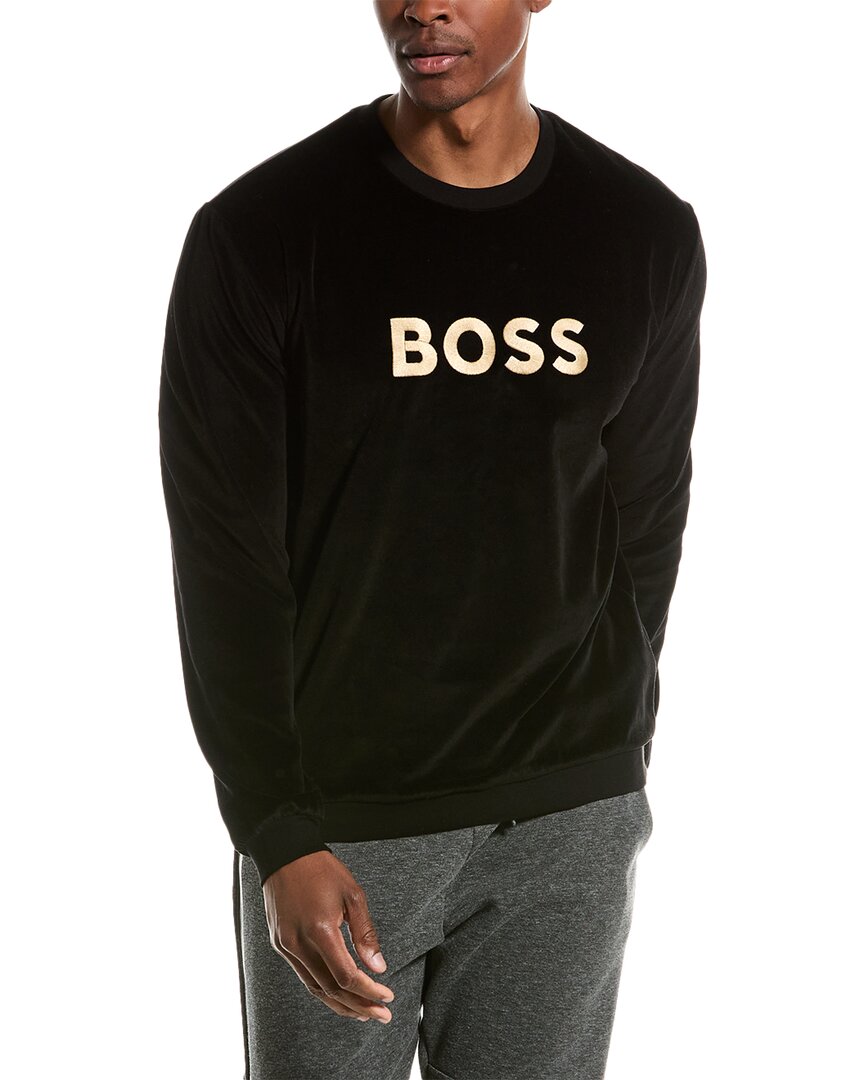 Shop Hugo Boss Velour Sweatshirt In Black