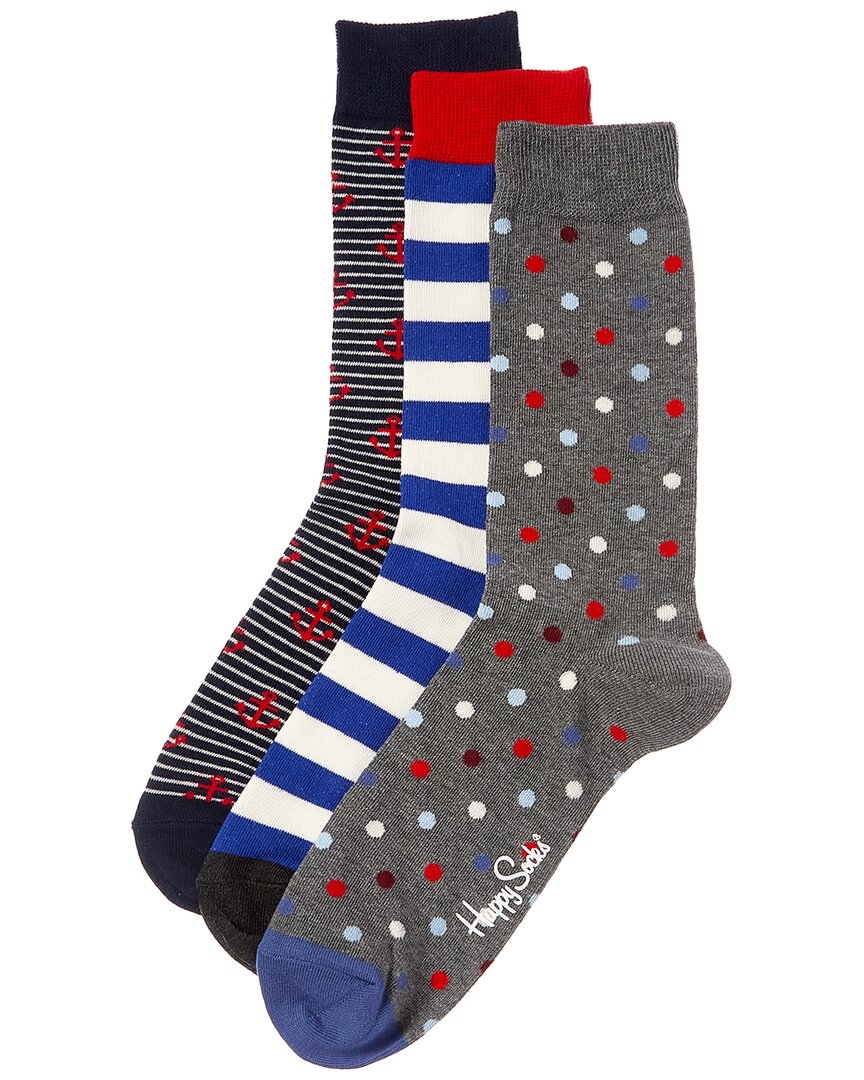 Happy Socks 3-pack Anchor Sock In Multi