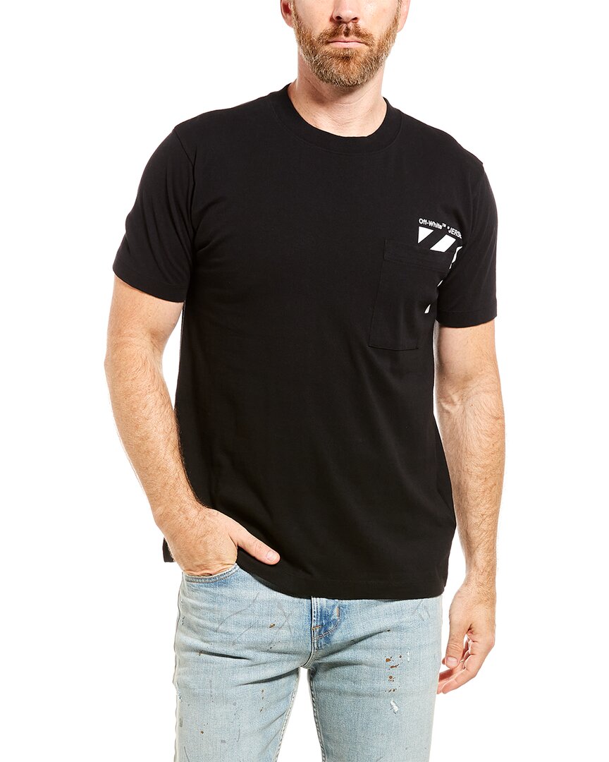 Off-white Logo Graphic Print Cotton T-shirt With Pocket In Black