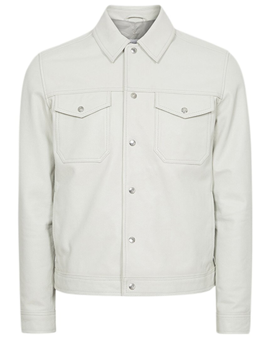 Reiss Colfe Leather Press Stud Leather Jacket In White