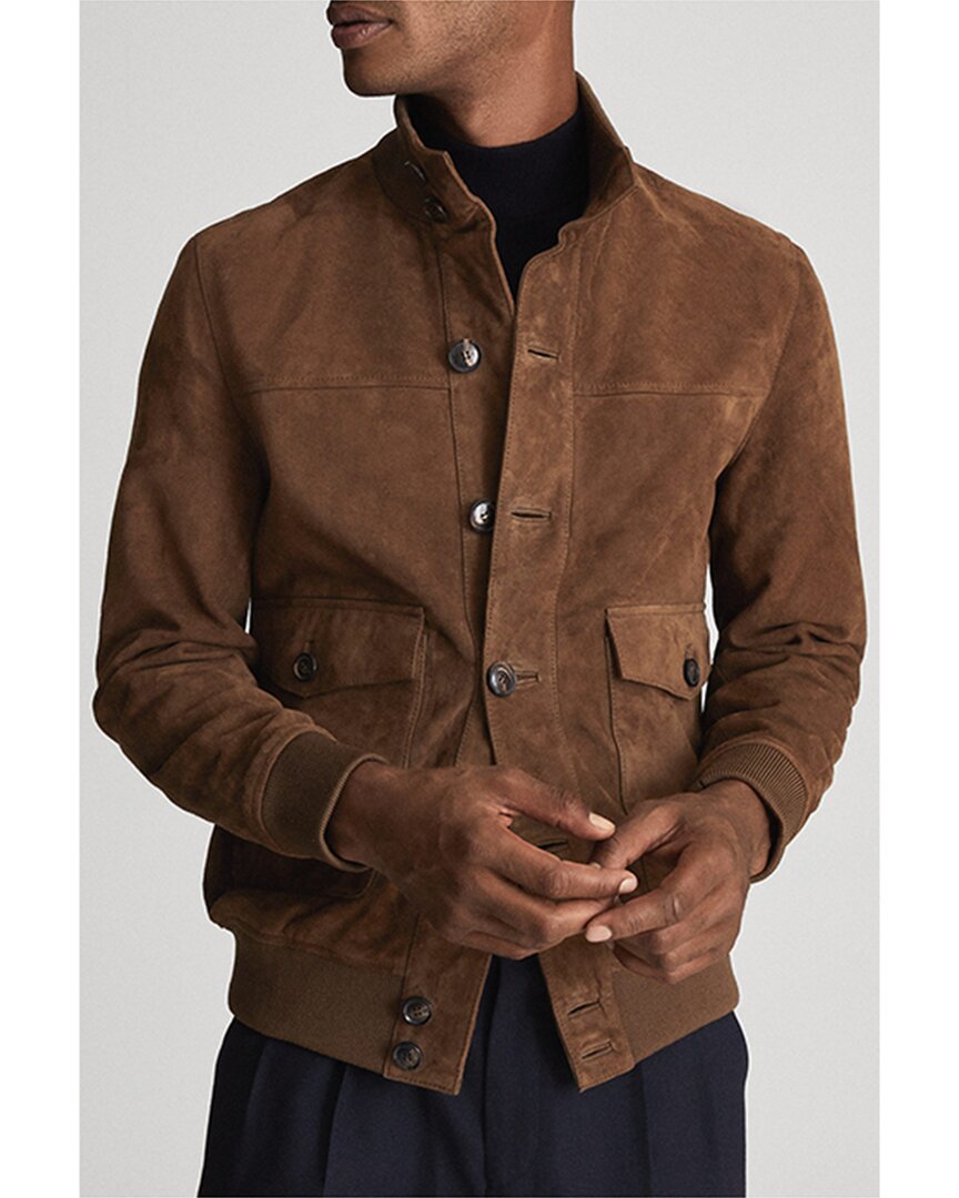 Reiss Angel Suede Funnel Leather Jacket In Brown