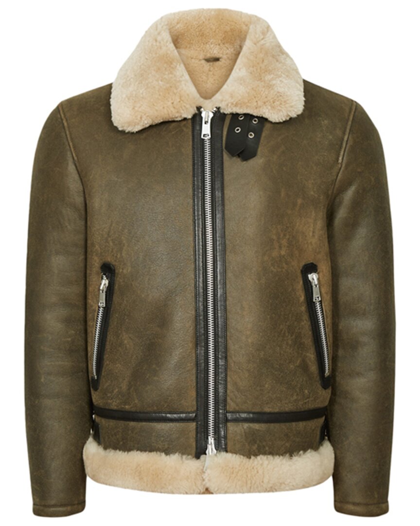 Reiss Hardy Shearling Leather Jacket In Brown