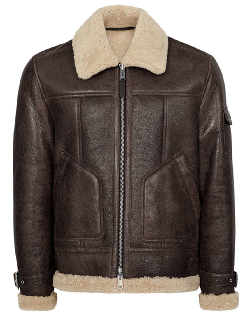 Reiss Castle Shearling Flight Leather Jacket In Brown
