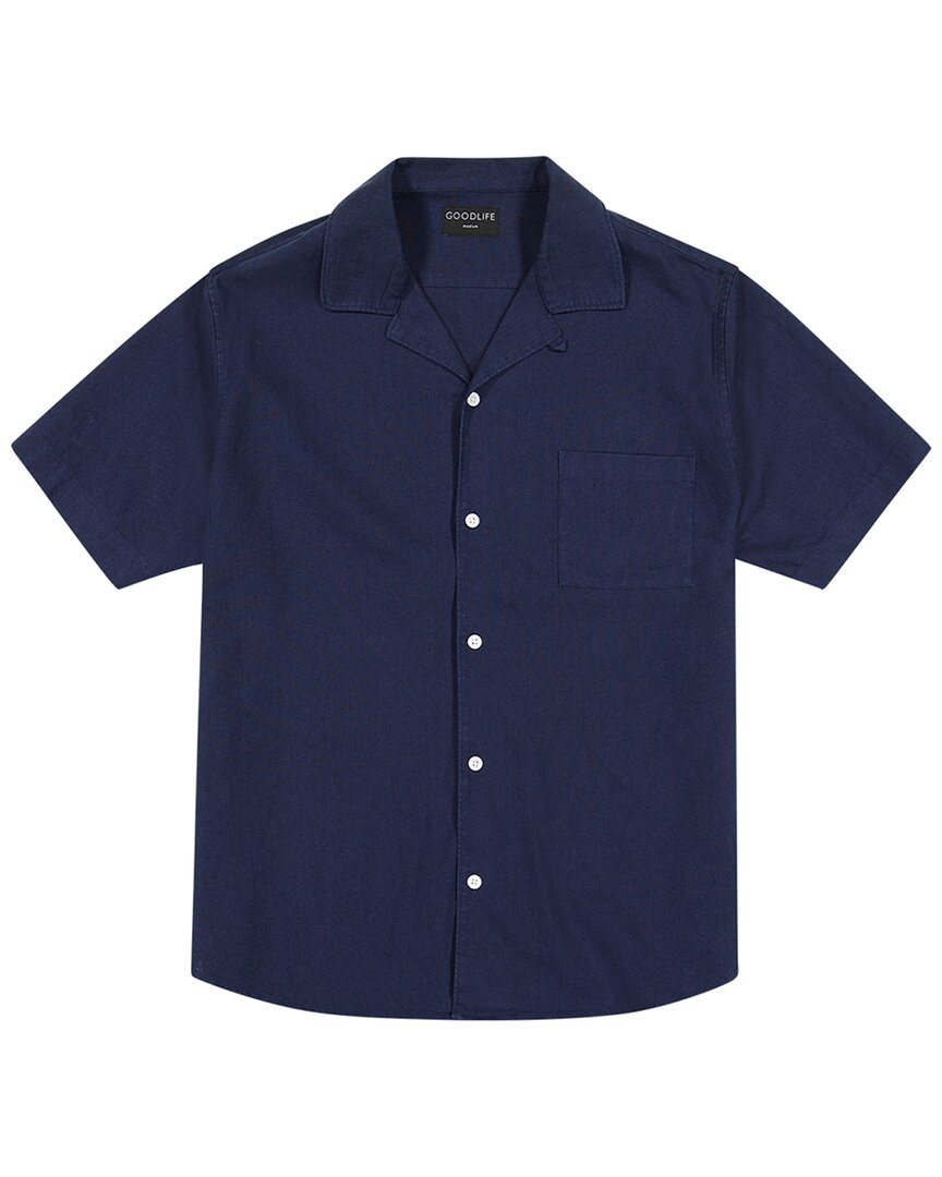 Goodlife Clothing Camp Collar Linen-blend Shirt In Blue