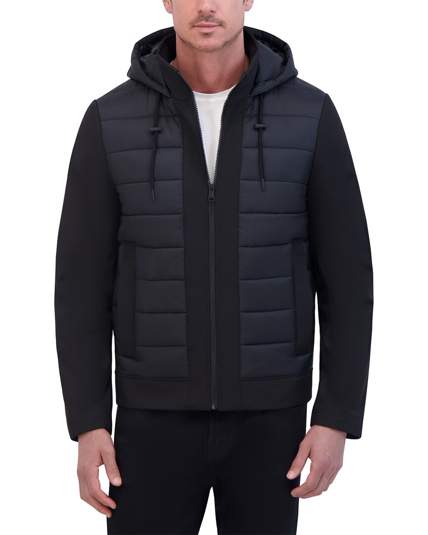 Kenneth Cole Men's Mixed-media Hooded Soft Shell Bomber Jacket