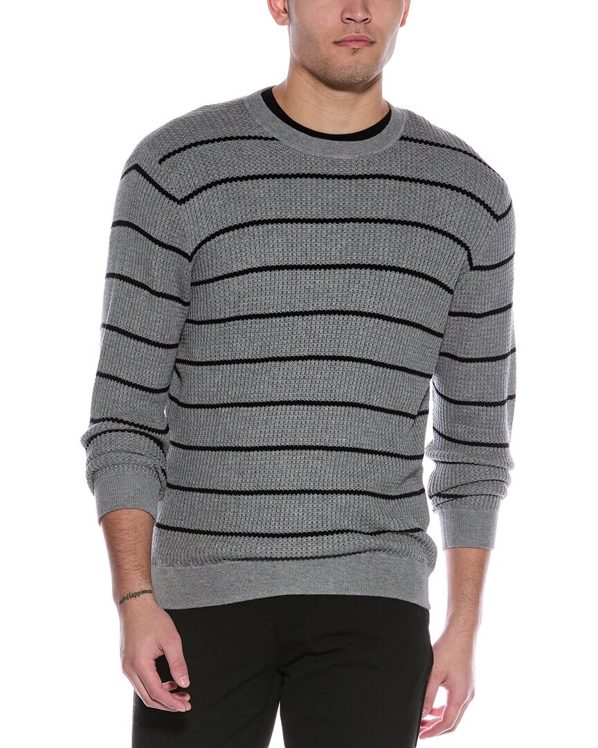 Douglas Anthony Textured Stripe Cashmere-blend Crewneck Sweater In Grey