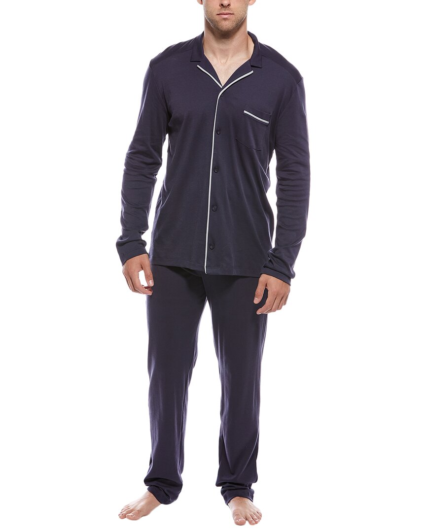 Hanro 2pc Button Front Pajama Set In Blue