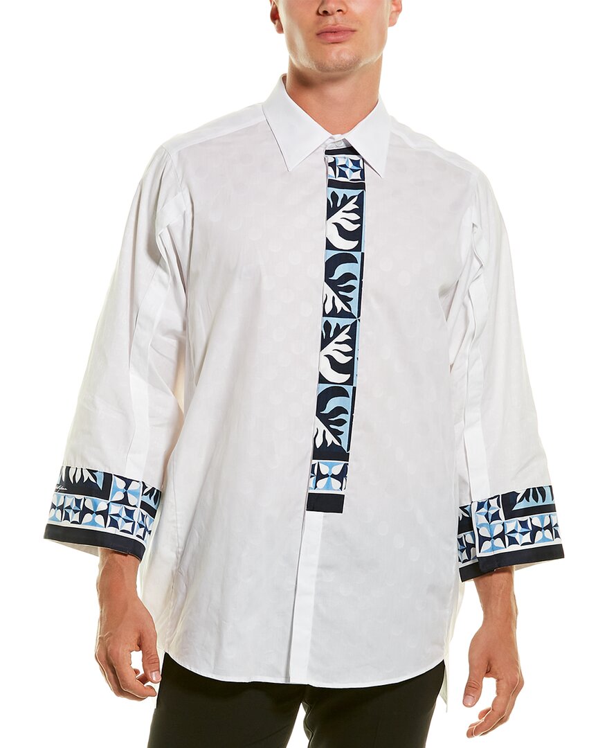 Shop Dolce & Gabbana Majolica Print Mazzini Fit Woven Shirt In White