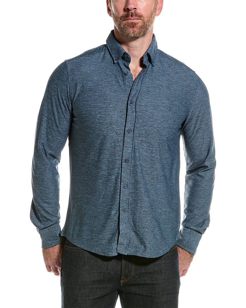Report Collection Pique Print Sport Shirt In Blue