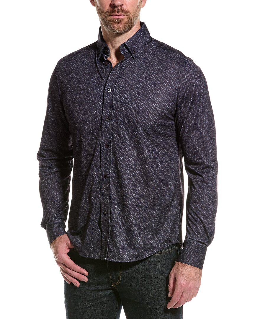 Report Collection Pique Print Sport Shirt In Black