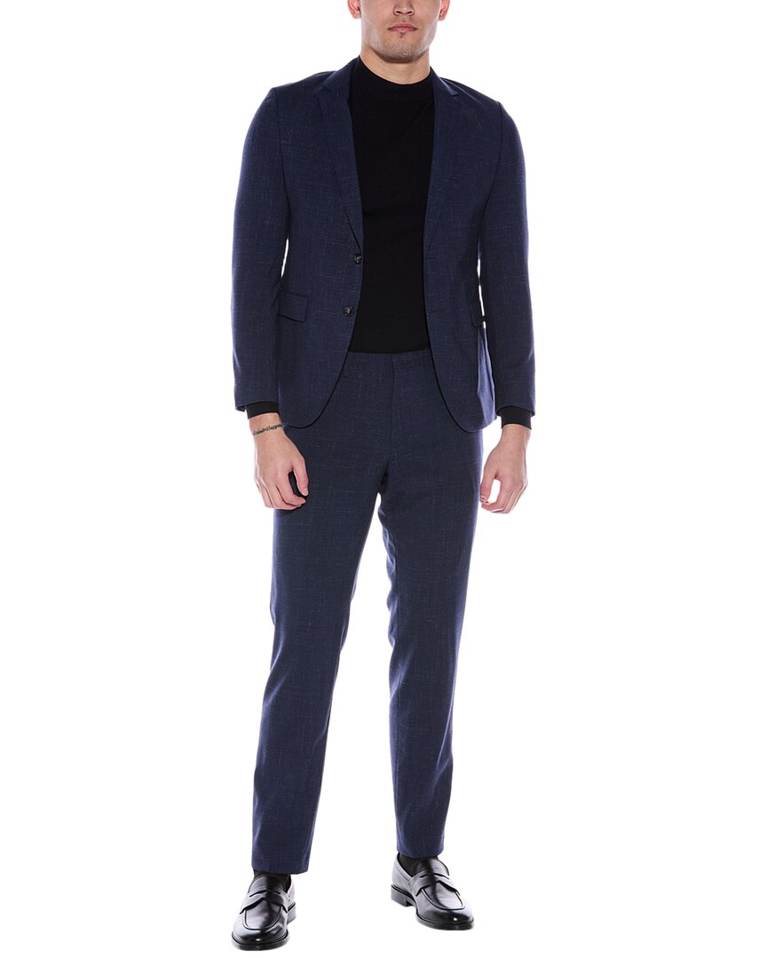 Hugo Boss Slim Fit Wool & Linen-blend Jacket In Blue