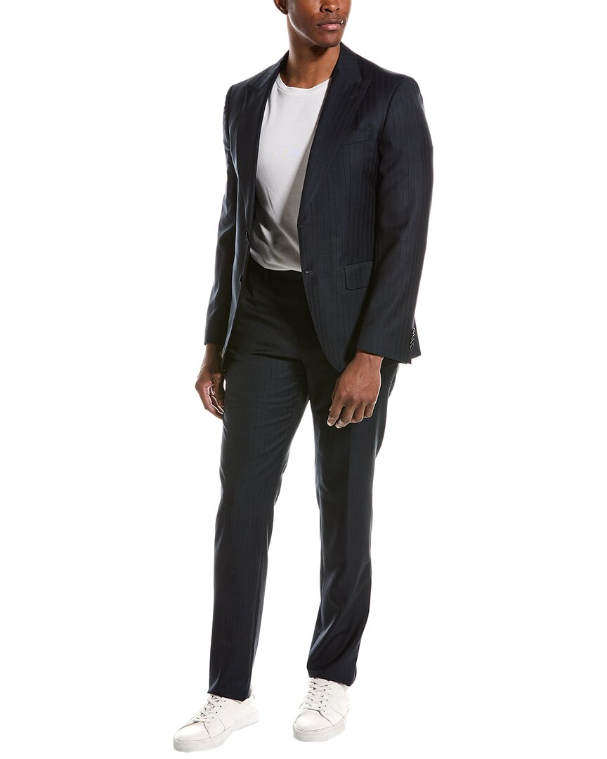 Shop Hugo Boss Boss  Wool Suit With Flat Front Pant In Blue