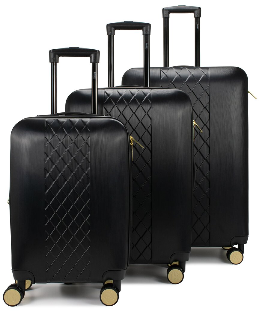 Badgley Mischka 3pc Diamond Expandable Luggage Set In Black