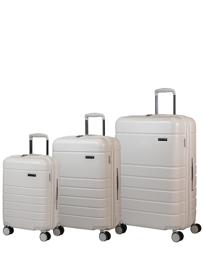Champs Linen 3pc Expandable Luggage Set In White